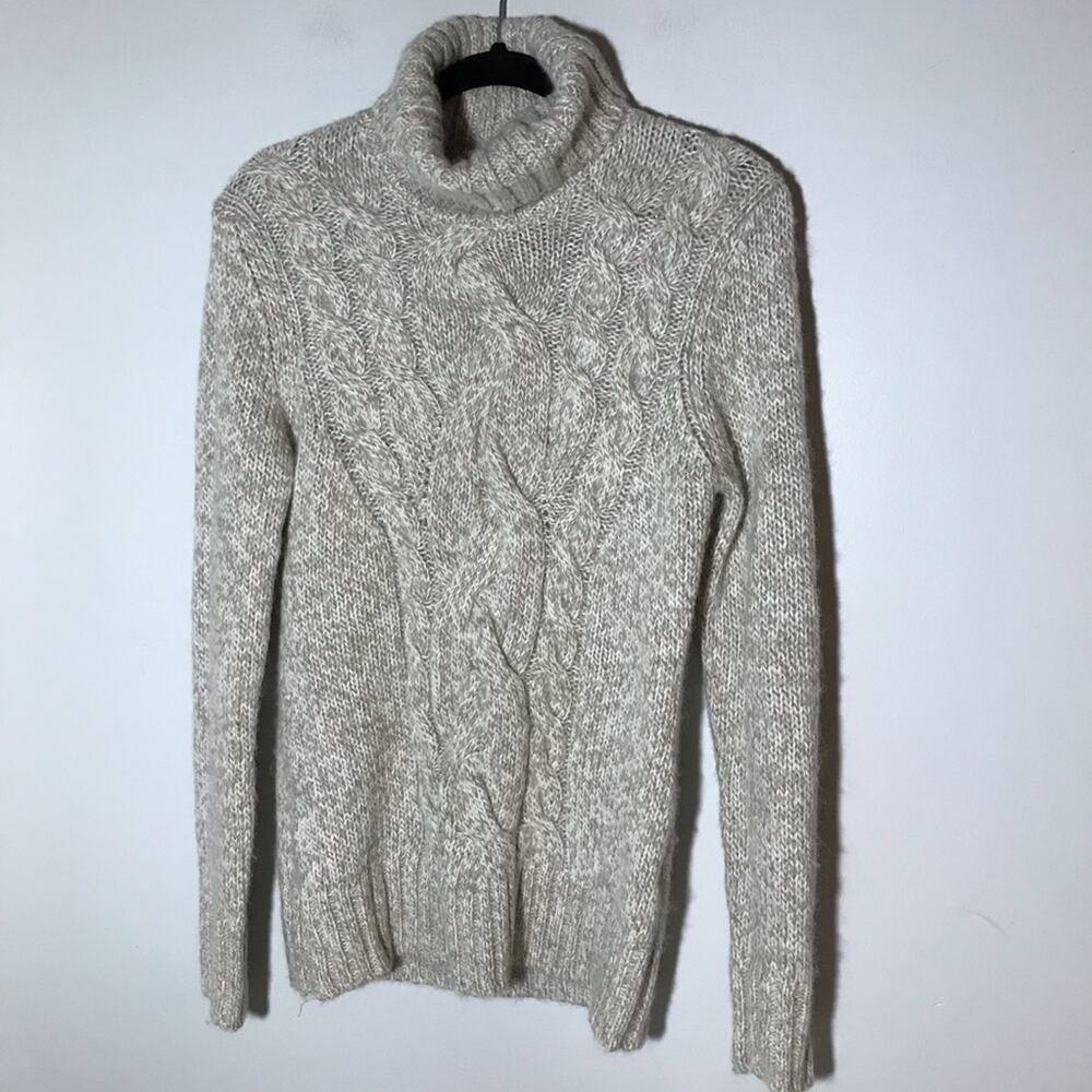La Fee Maraboutee turtleneck long sleeve cable knit cream tan sweater soft sz 2